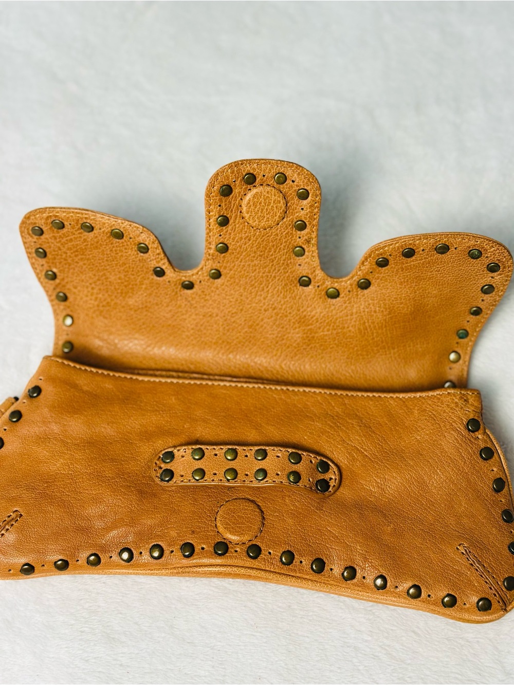 Kooba Studded Tan Leather Clutch Magnetic Flap Closure - Picture 5 of 7